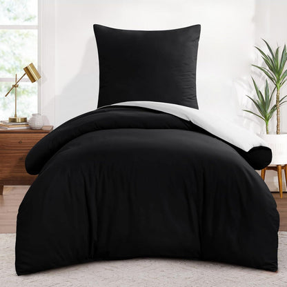 Bettwäsche 155x220 2tlg Weiß/Schwarz Wendebettwäsche