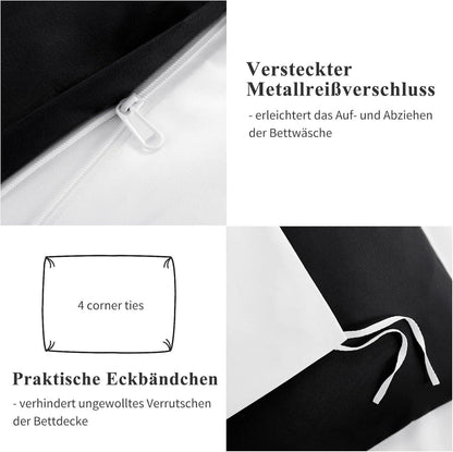 Bettwäsche 155x220 2tlg Weiß Schwarz Wendebettwäsche Reißverschluss