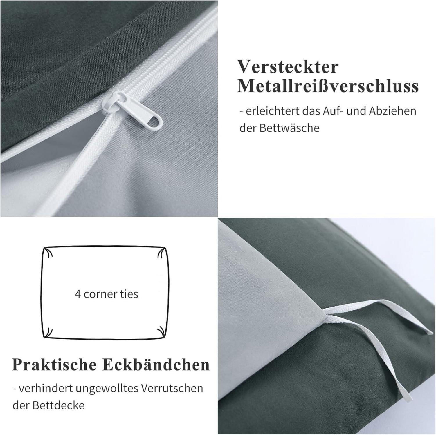 Bettwäsche 155x220 Grau Wendebettwäsche 2tlg Reißverschluss Mikrofaser