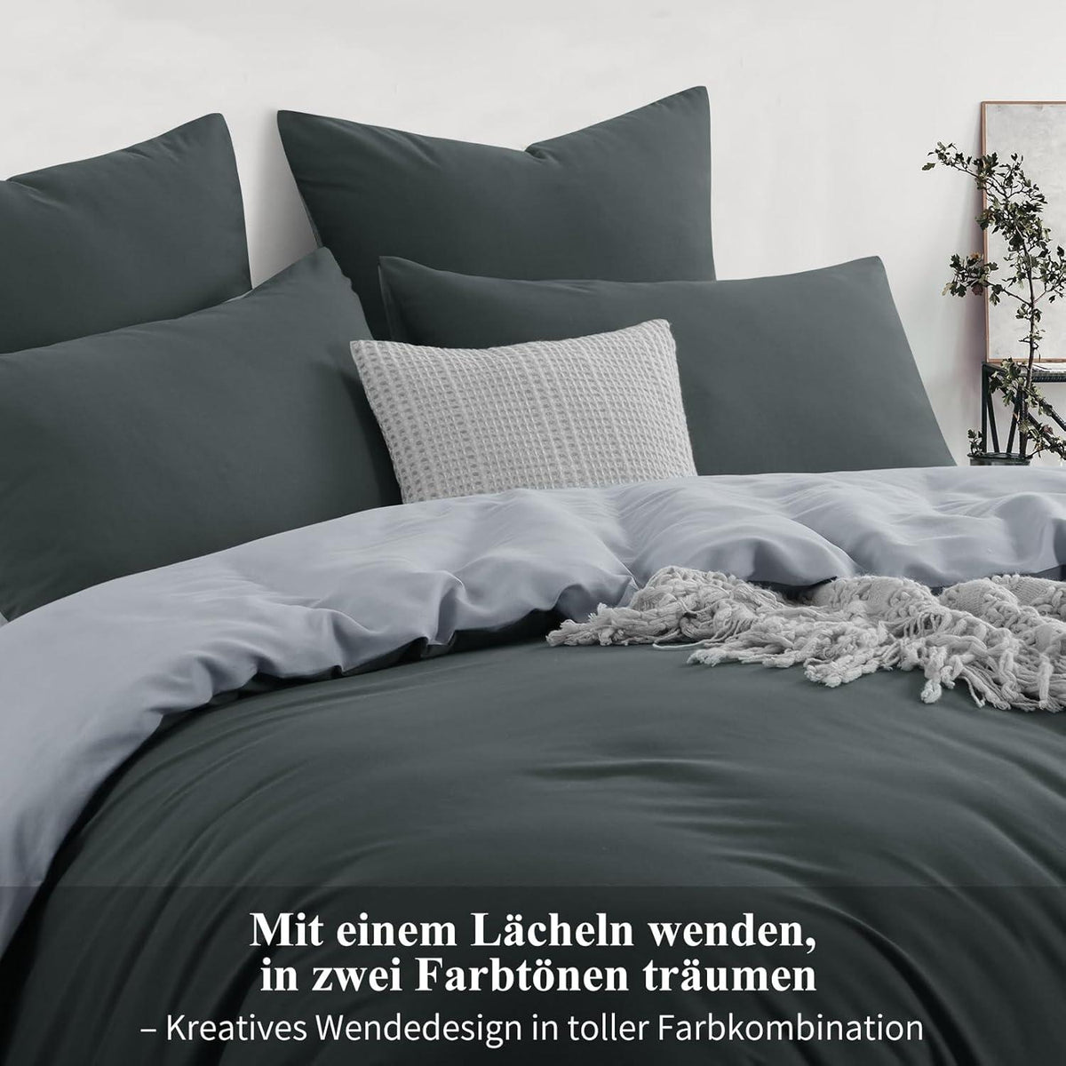 Bettwäsche 200x200 Grau Wendebettwäsche 3tlg Microfaser Elegante Anthrazit Hellgrau