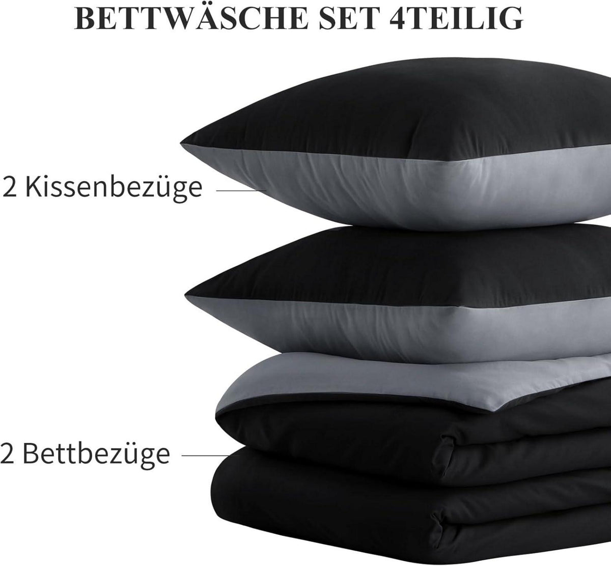 Bettwäsche Set Schwarz Hellgrau 135x200 4tlg Mikrofaser Wendebettwäsche