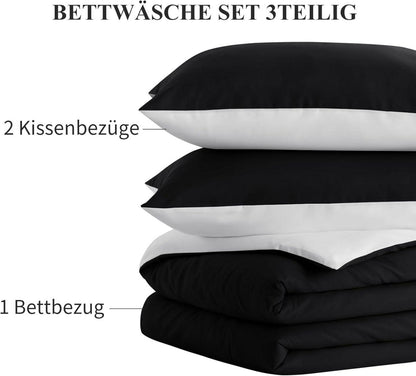 Bettwäsche 200x220 Weiß Wendebettwäsche 3tlg Mikrofaser mit Reißverschluss