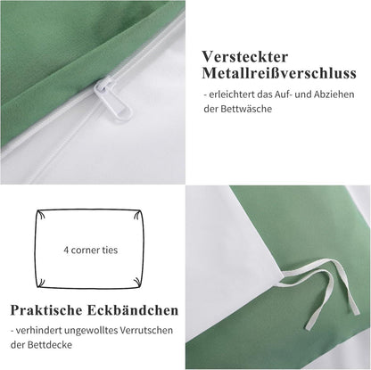 Bettwäsche Wendebettwäsche 155x220 Grün-Weiß Mikrofaser 2-teilig