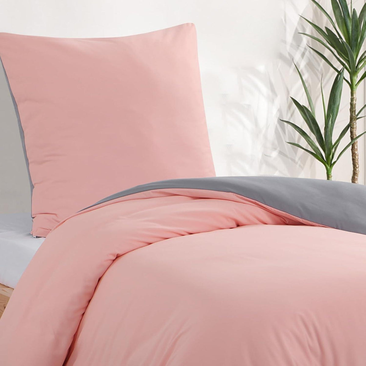 Bettwäsche Set Wendebettwäsche Mikrofaser Kissenbezug Grau Rosa