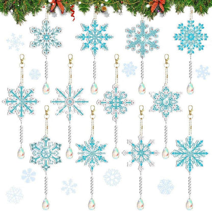 12 Stück Diamond Painting Weihnachtsanhänger Schneeflocken Set