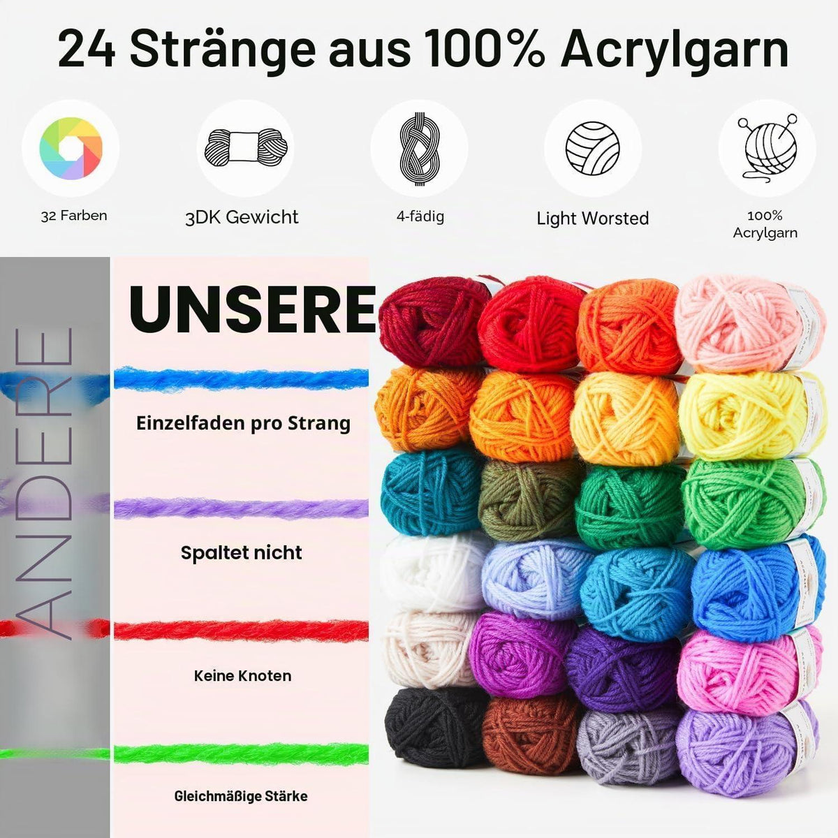 Häkelset für Anfänger mit 24 Farben & Zubehör