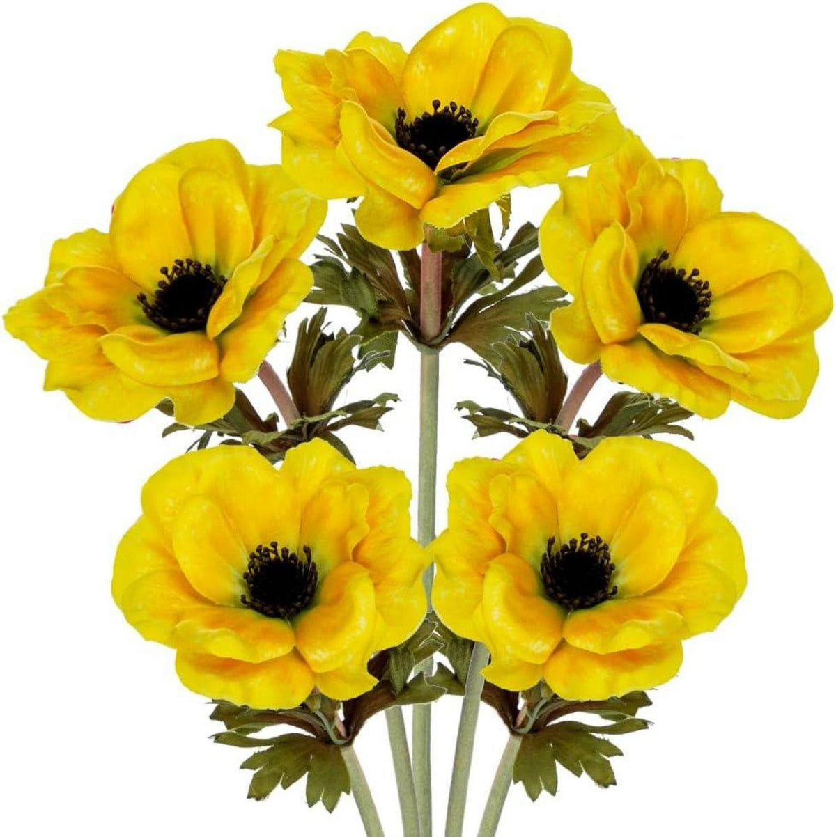 Künstliche Anemonen Gelbe Kunstblumen 5er Set 53cm, Dekoblumen