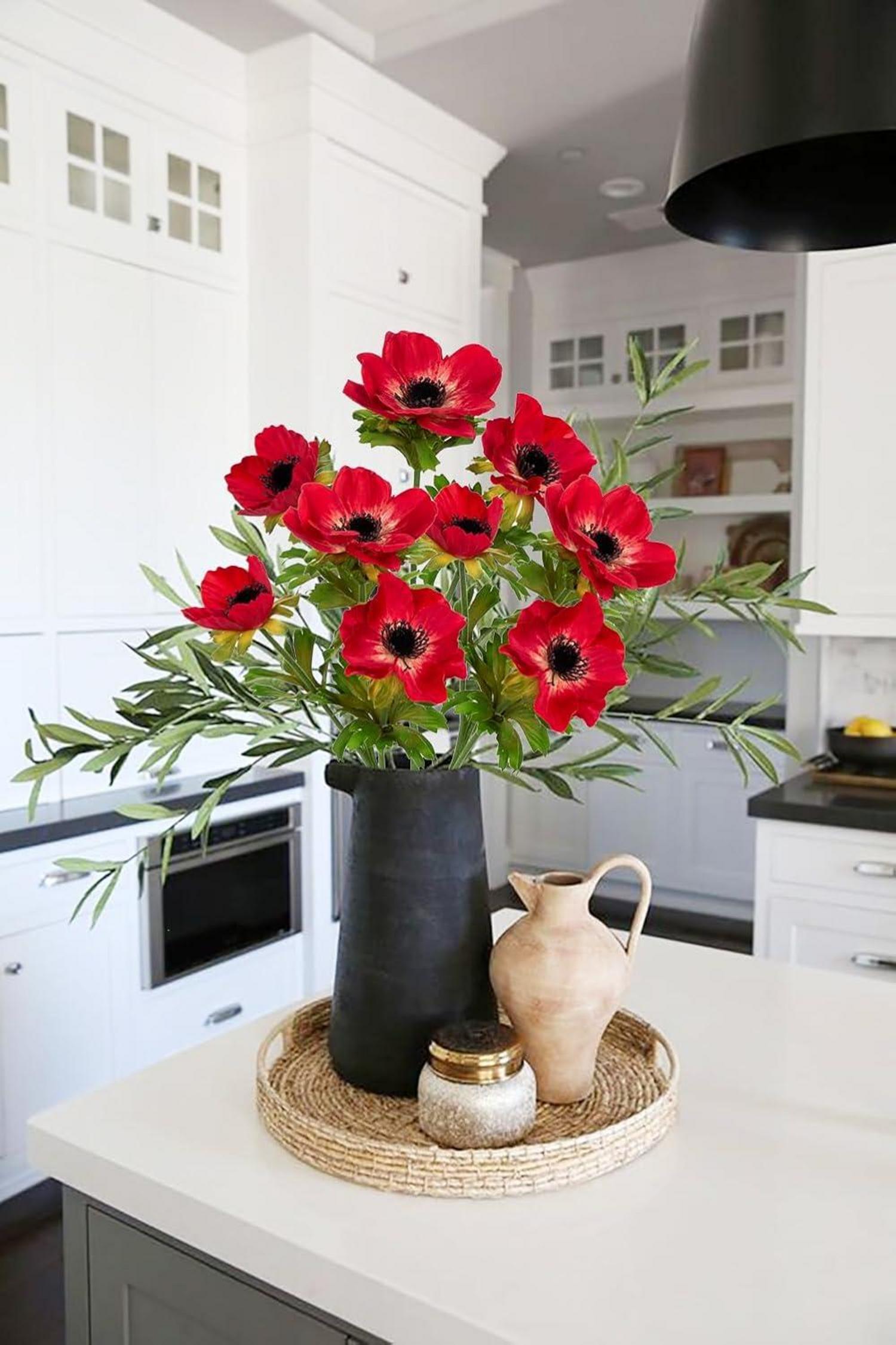 Künstliche Anemonen Dekoblumen 3er Set Rot 55 cm