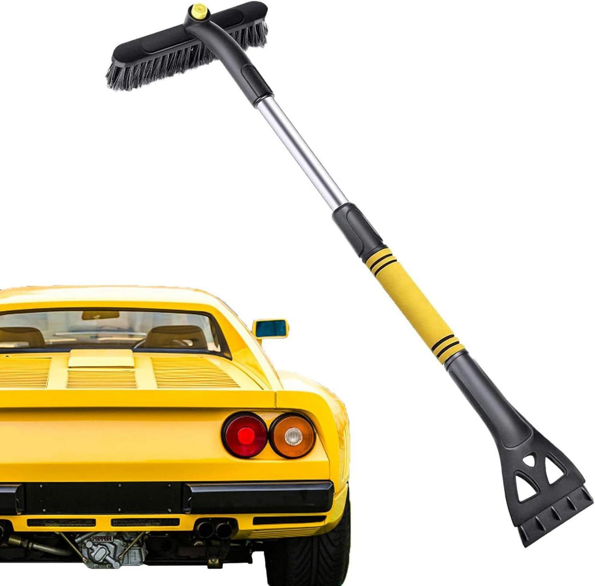 Eiskratzer mit Besen 3-in-1 Teleskop-Enteiser Auto Schneebesen Gelb
