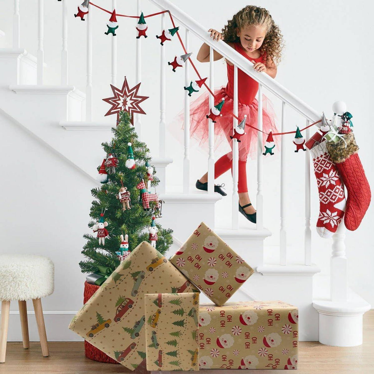 Weihnachtsgeschenkpapier Rolle 43cm x 15m Santa Claus Xmas Kraft hübsch glänzend