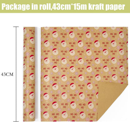 Weihnachtsgeschenkpapier Rolle 43cm x 15m Santa Claus Xmas Kraft hübsch glänzend
