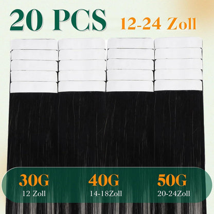 Silber Ombre Echthaar Tape-in Extensions Schwarz 40cm