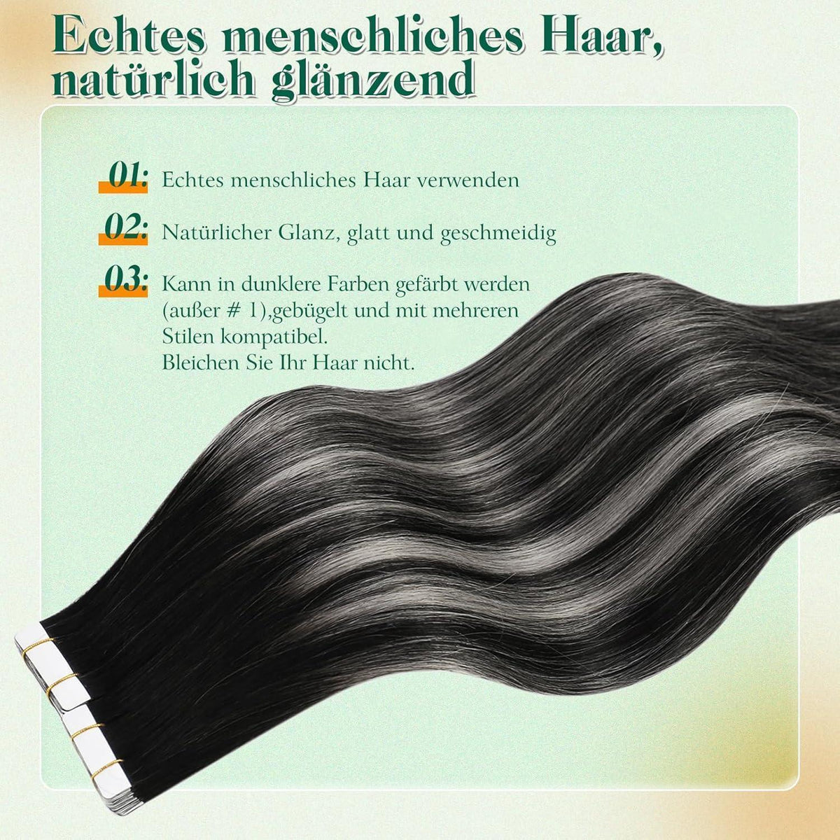 Silber Ombre Echthaar Tape-in Extensions Schwarz 40cm