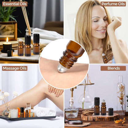 5ml Glas Rollerflaschen Set, 6er Anti-UV Braun, mit Zubehör