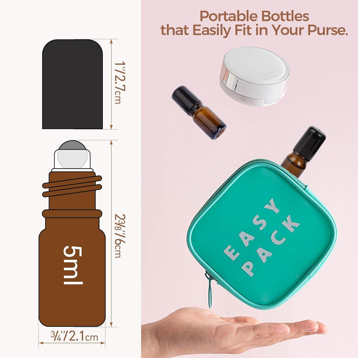 5ml Glas Rollerflaschen Set, 6er Anti-UV Braun, mit Zubehör
