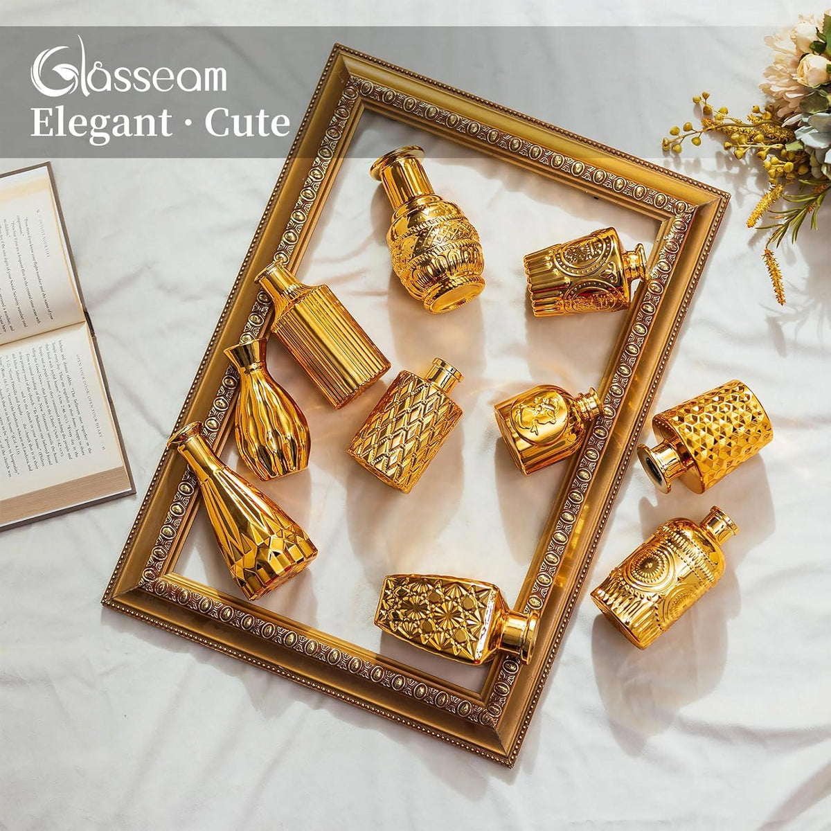 Goldene Glasvase Vintage Deko 10er Set Kleine Blumenvasen