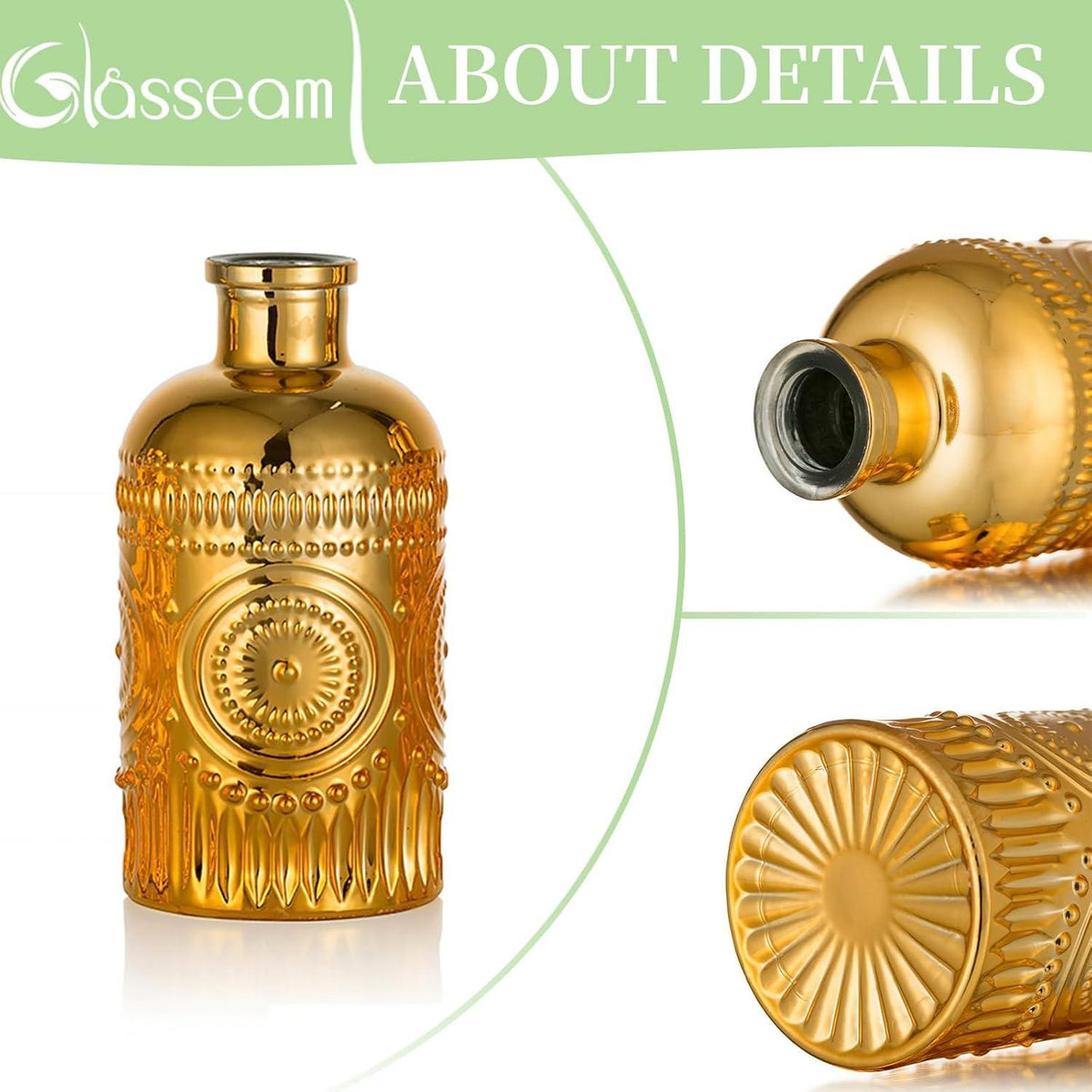 Glasseam Goldene Blumenvase Set 10er - Vintage Glasvase Deko für Wohnzimmer & Tisch
