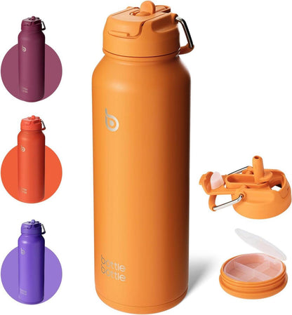 Isolierte Sport-Wasserflasche aus Edelstahl mit Strohhalm und
