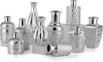 Glasseam Silberne Mini Vasen Set für Hochzeit und Tischdeko
