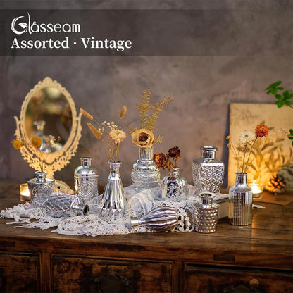 Glasseam Kleine Vase Set Silber 10er Mini Vasen Tischdeko Hochzeit Weihnachten