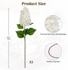 3er Set Künstliche Hortensien Kunstblumen 73CM Weiß - Deko