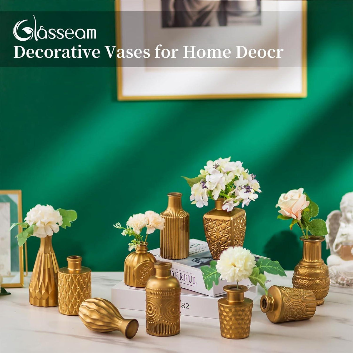 Goldene Glasvasen Set 10er Mini Vasen für Tischdeko Hochzeit