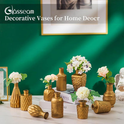 Goldene Glasvasen Set 10er Mini Vasen für Tischdeko Hochzeit