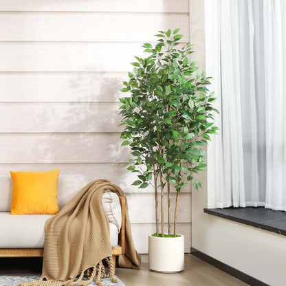 Künstlicher Ficusbaum 180cm mit weißem Topf und Kunstmoos
