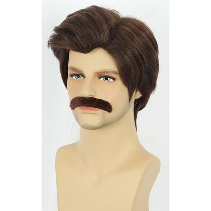 Männer Perücke braun mit Schnurrbart 70er 80er Jahre Party Kostüm