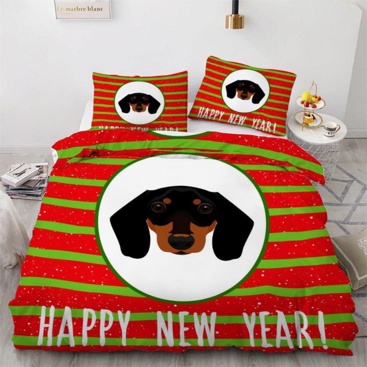 Dackel Bettwäsche Set 135x200 cm - 4-teilig Mikrofaser Weihnachten