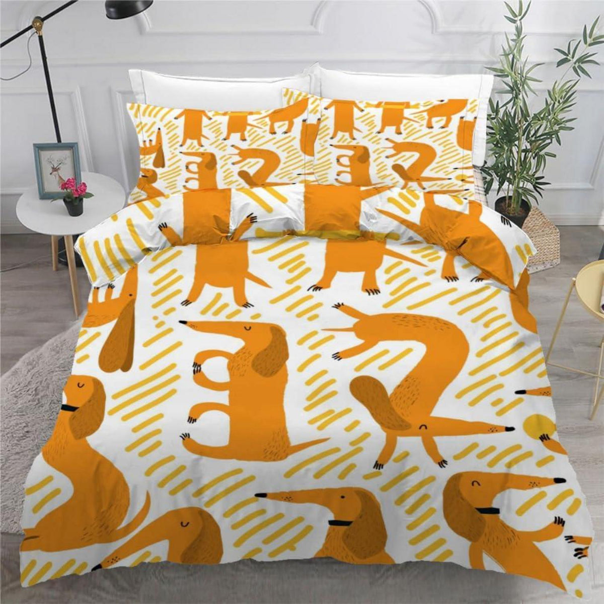 Dackel Kinderbettwäsche Set 135x200 cm 4-teilig Mikrofaser