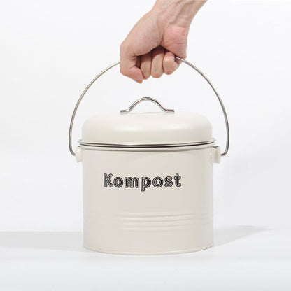 Biomülleimer Küche 3,5 L Geruchsdicht Aktivkohle Metall Retro - Beige