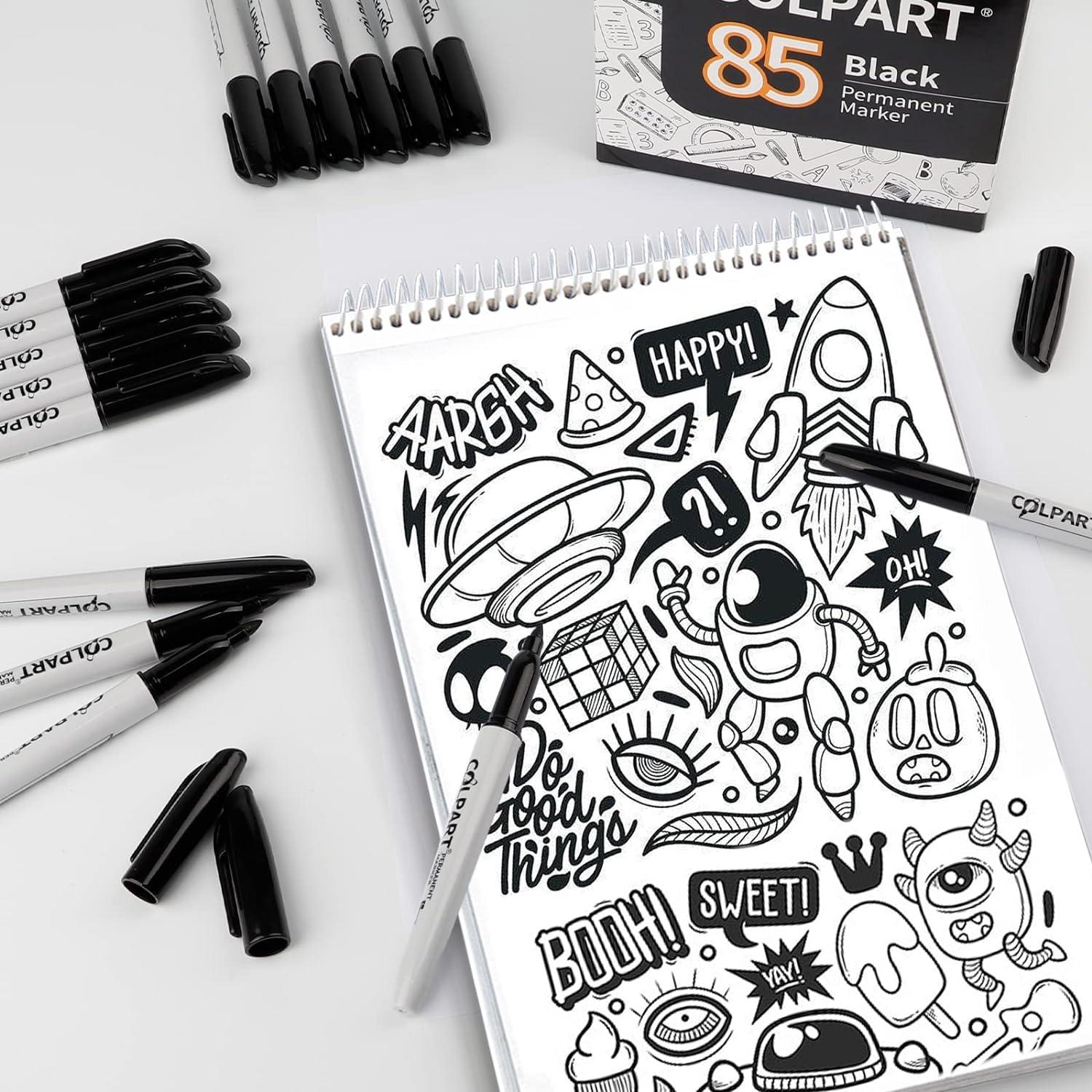 30 Pack Fine Tip Black Permanent Marker Pens Waterproof Fade-resistant Quick