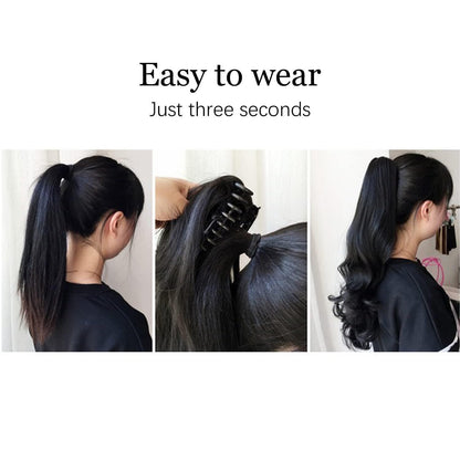 Gewellter Pferdeschwanz Clip-in 40cm – Schwarz