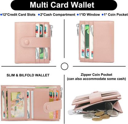 RFID Damen Geldbörse Leder 13 Karten Münzfach Rosa