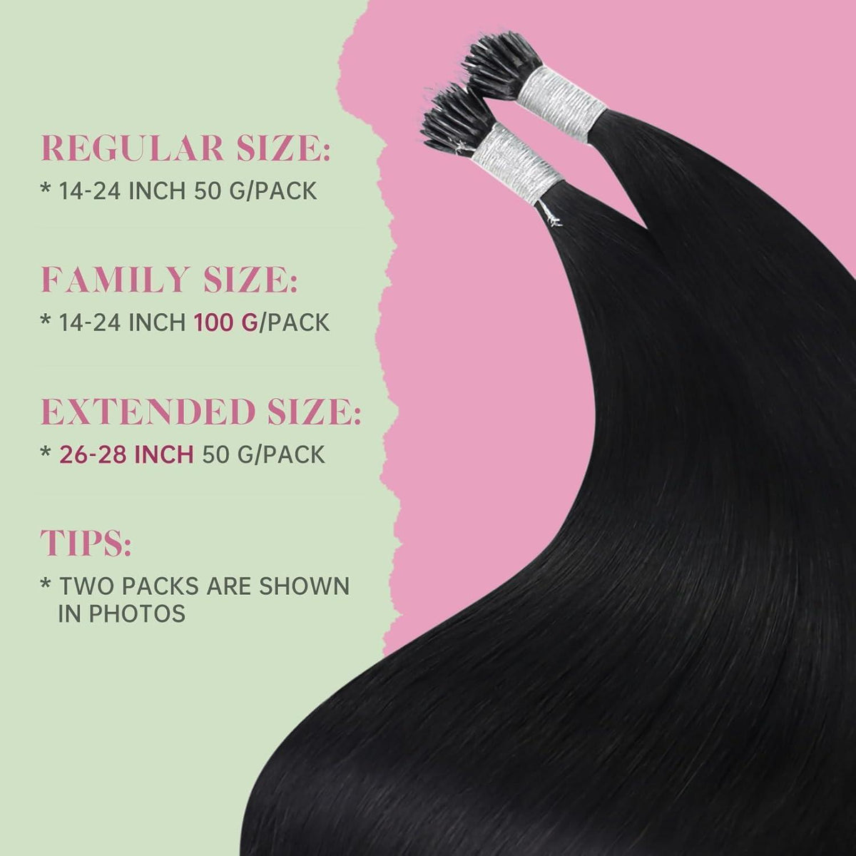 Echthaar Nanoring Extensions Schwarz 55cm - 50g