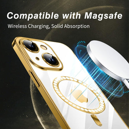 Klare Hülle für iPhone 15 MagSafe Adsorption Kabelloses Laden Gold Schutzhülle