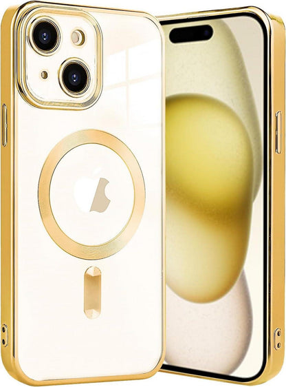 Klare Magnetische Adsorption iPhone 15 Plus Hülle mit Magsafe - Gold