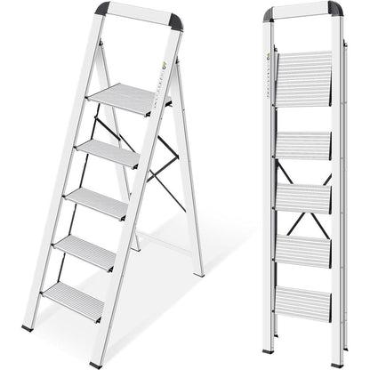 5-Stufen Klappleiter mit Handlauf, Aluminium, rutschfest, 150 kg