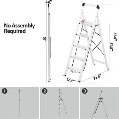 5-Stufen Klappleiter mit Handlauf, Aluminium, rutschfest, 150 kg