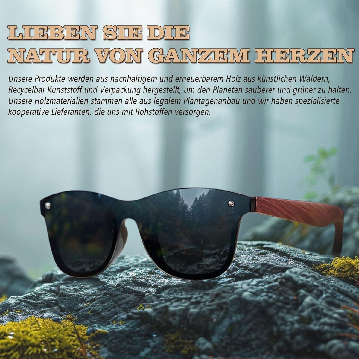 Polarisierte Retro Holz Sonnenbrille UV400 Handgefertigt
