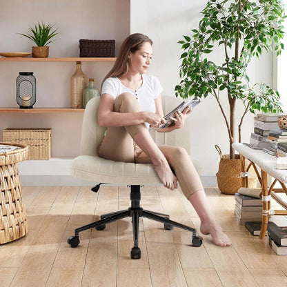 Bürostuhl ohne Armlehnen beige höhenverstellbar mit Rollen
