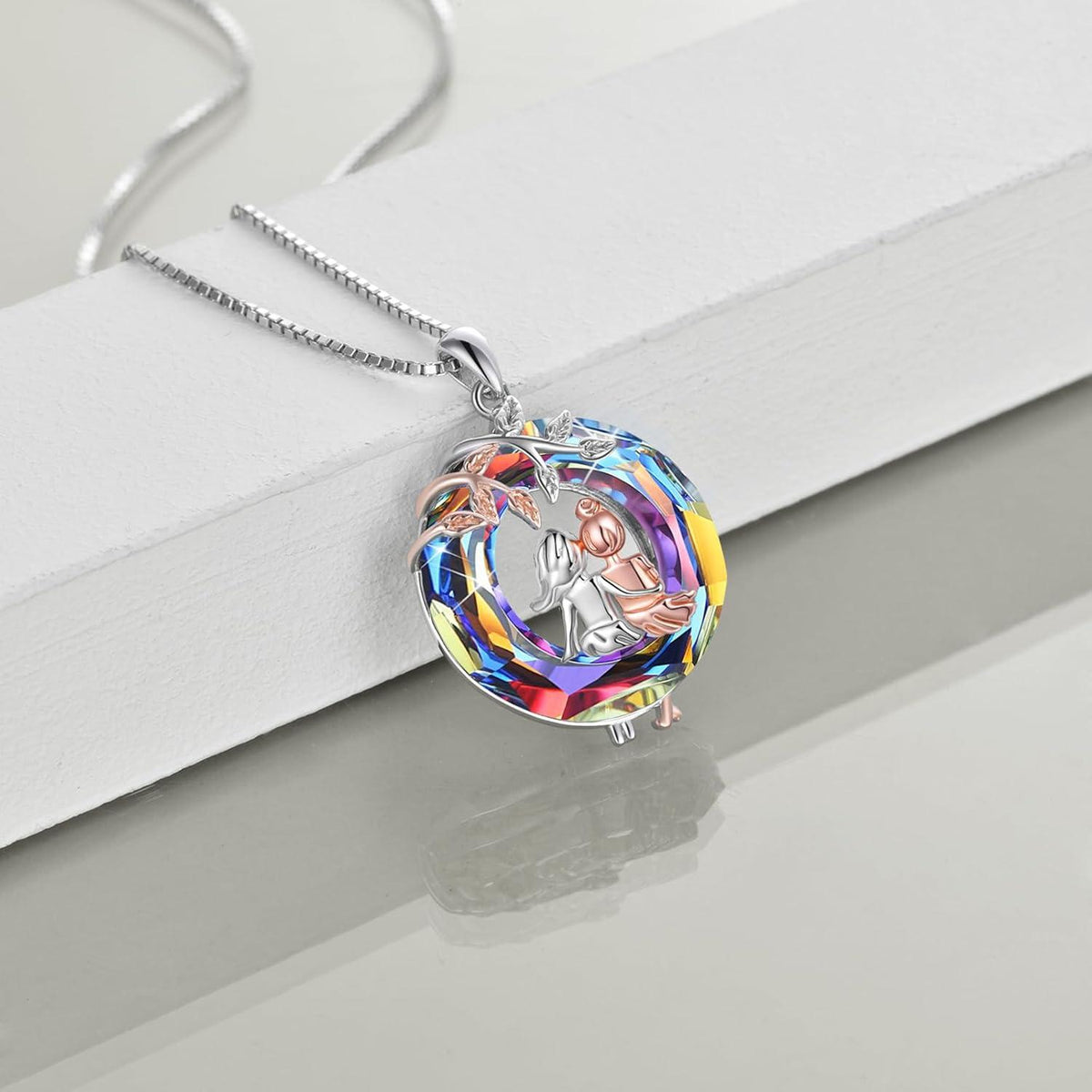 Schwestern Halskette 925 Sterlingsilber Herz Anhänger Vulkanischer Kristall