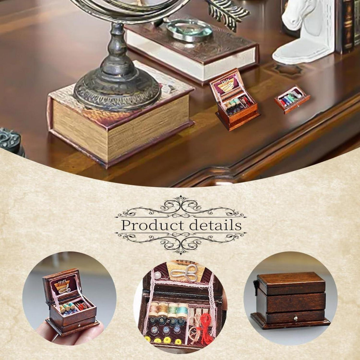 Miniatur Nähmaschine und Nähkästchen 3-Schicht Weihnachten Vintage