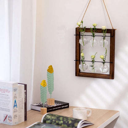 Glasseam Pflanzen Terrarium Deko Vasen Set Holzständer hydrokultur Moderne Glaswandvasen
