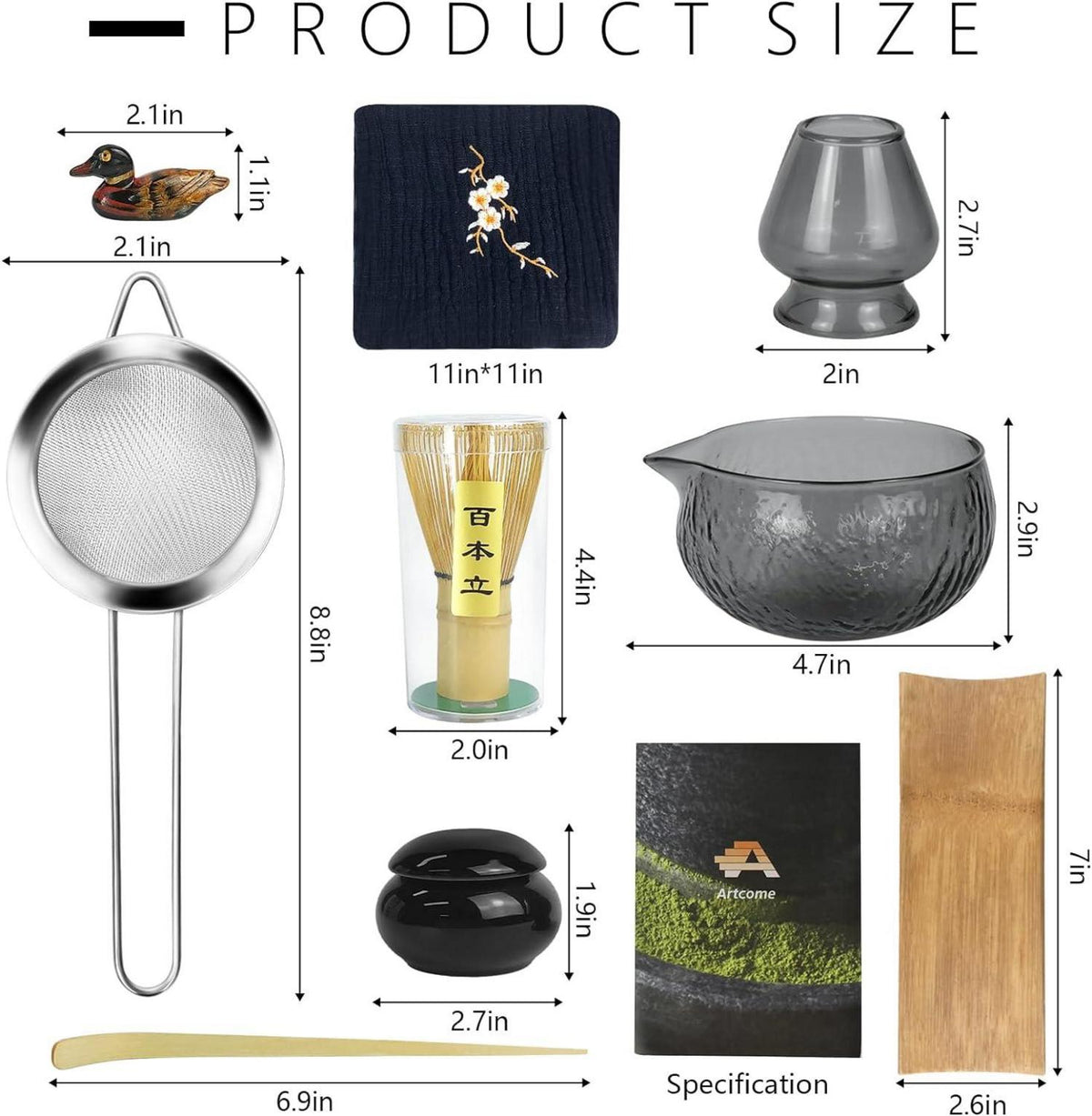 Japanisches Matcha-Teeset mit Schneebesen und Zubehör