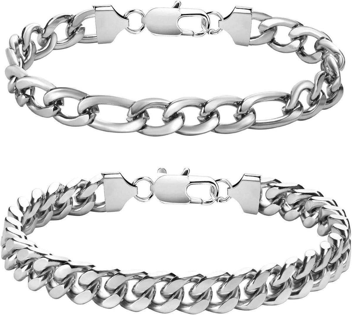 LOCCY Armband Herren Edelstahl Silber Panzerkette Figaro-Kettenarmband