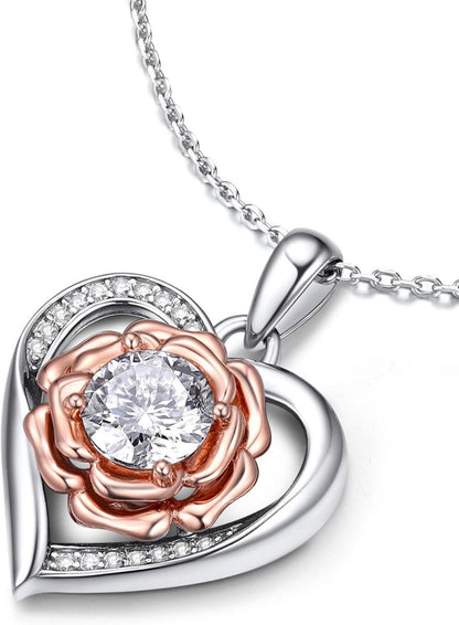 Herz Kette Damen 1 Karat Moissanite Diamant Anhänger Rose Silber 925