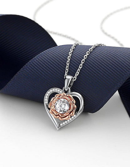 MomentWish Damen-Herzkette 1 Karat Moissanite Diamant Silber 925 Herz Rose-Geschenkbox