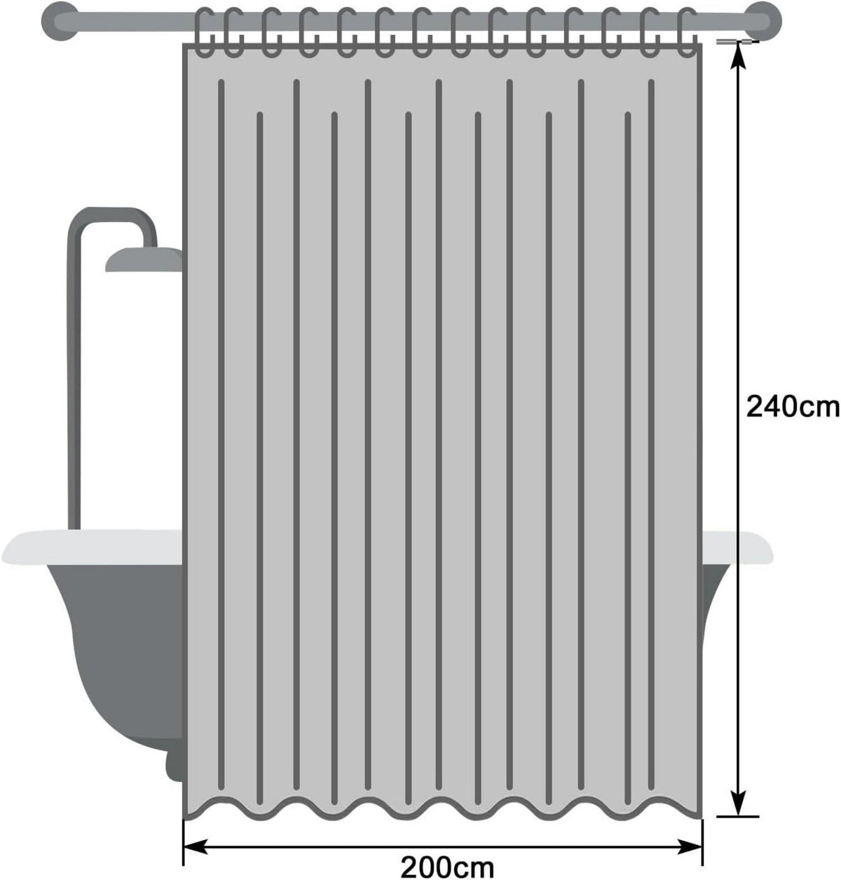 Duschvorhang 200x240 Weiß Textil Anti-Schimmel 14 Ringe,callback Pack